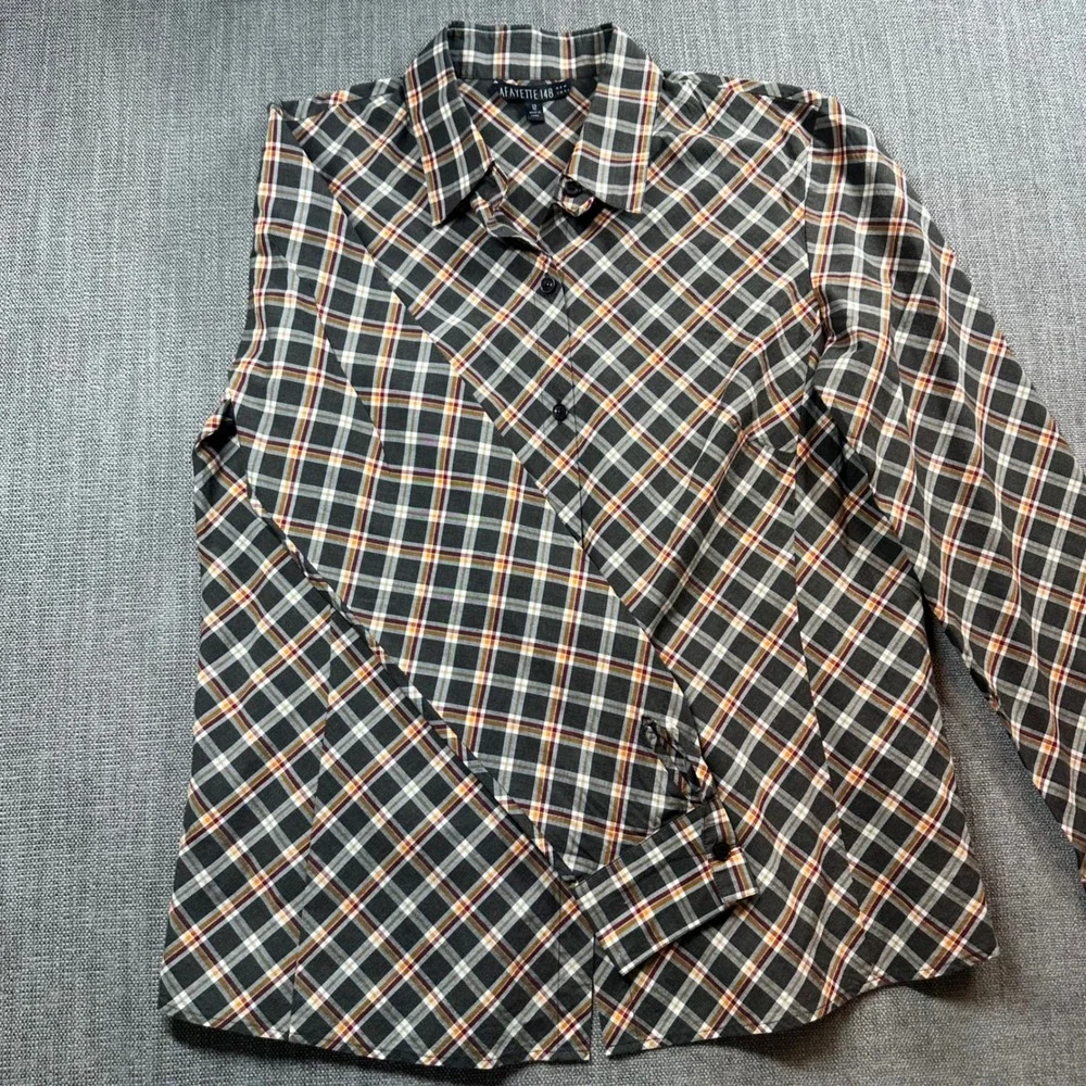 Lafayette 148 Button Down Women 12 Grey Plaid  Long Sleeve Bias Cut - Picture 6 of 12
